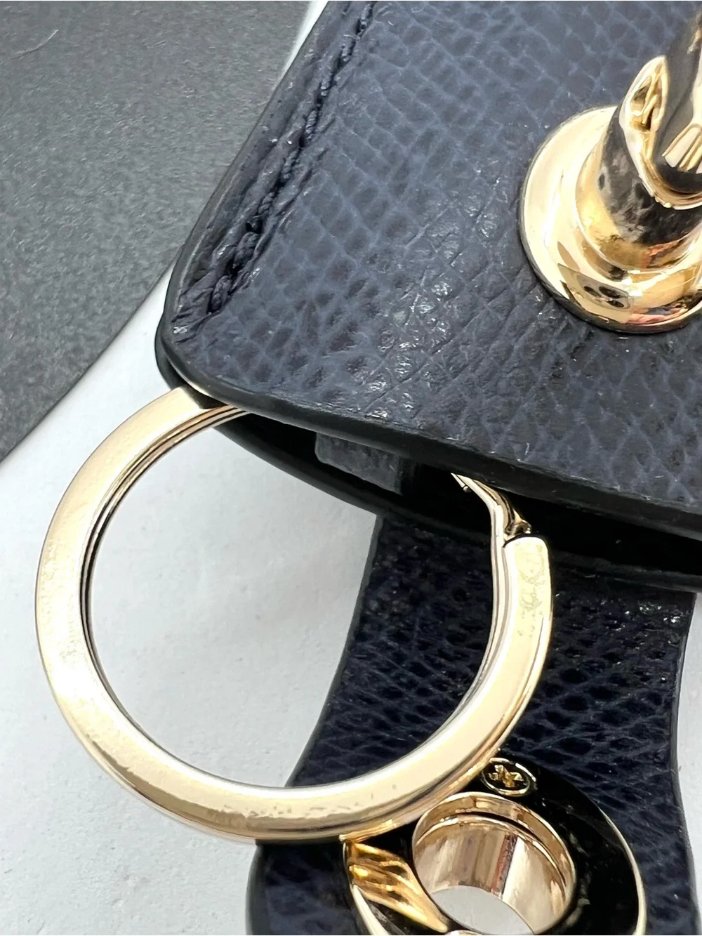 Coach Dark Navy Lizard Embossed Leather Turnlock Clochette Bag Charm Key Fob